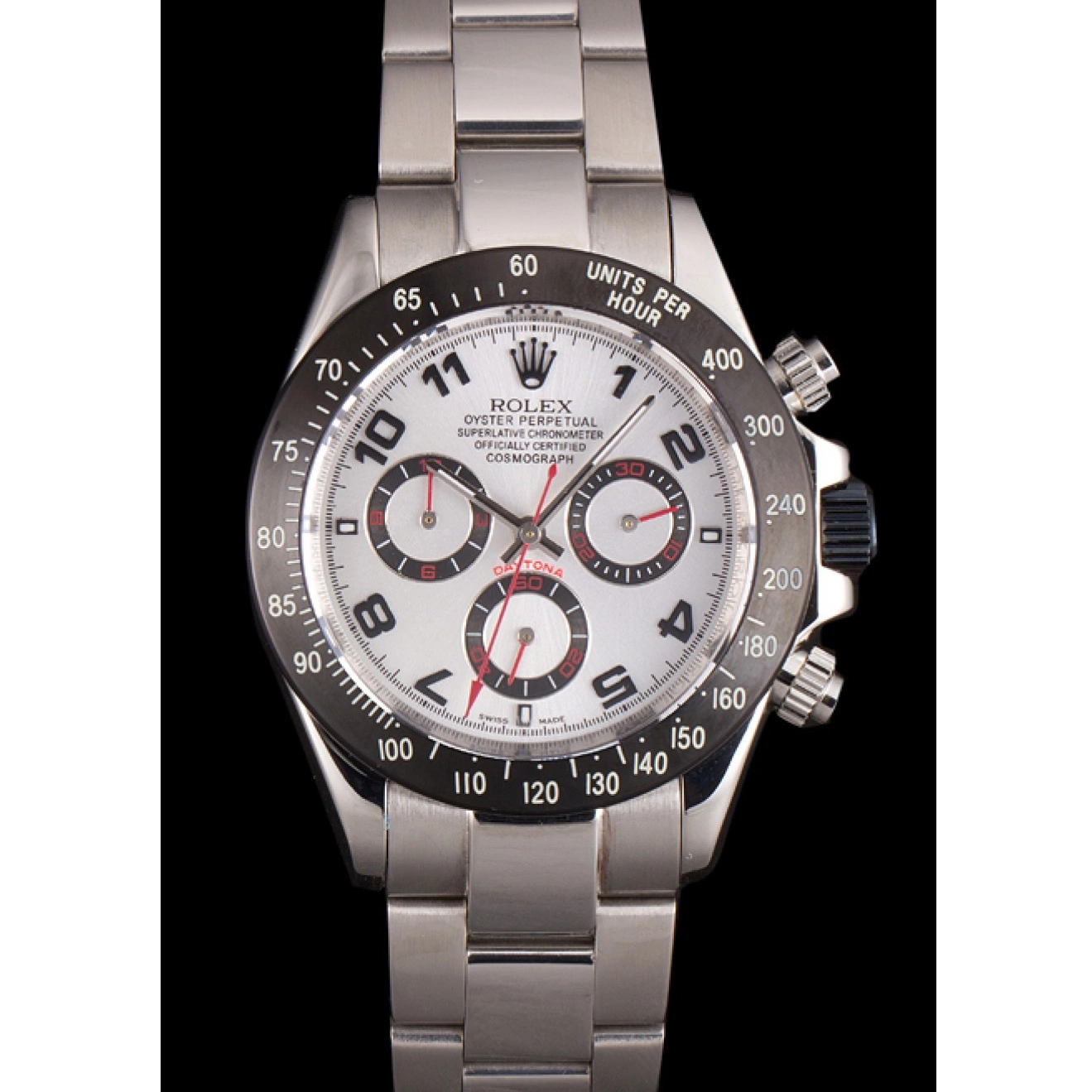 MiroTime 0805 Rolex Daytona Stainless Steel Black Enameled Silver Dial